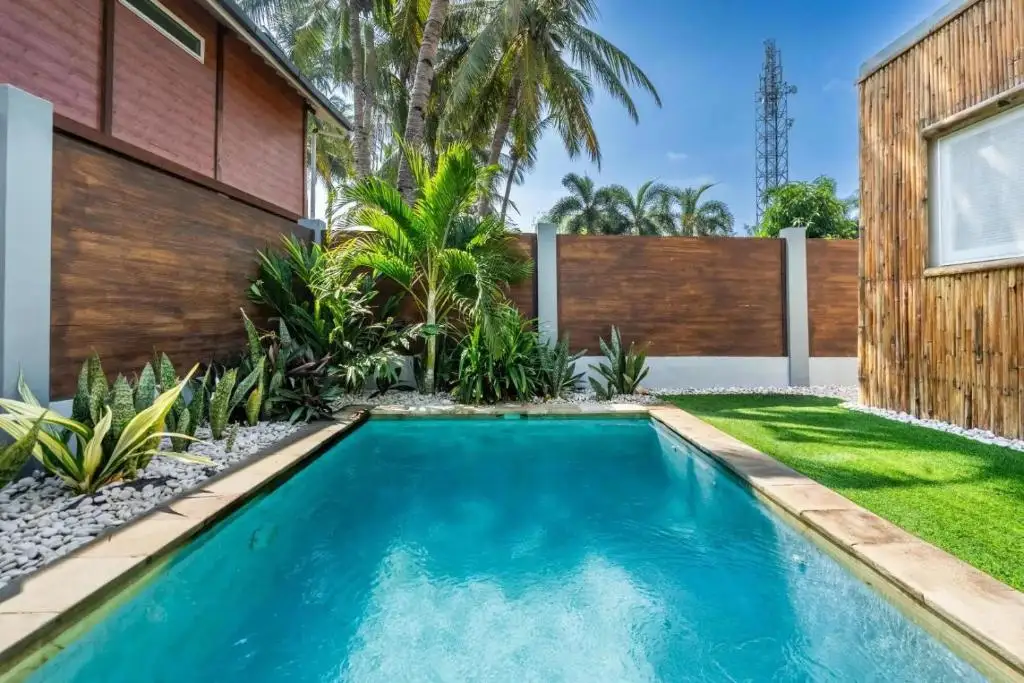 Pool, palms and garden wall